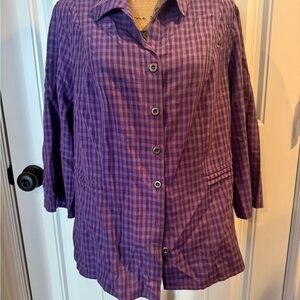 CJ Banks NWT Women’s Purple Checkered Button Down Top.